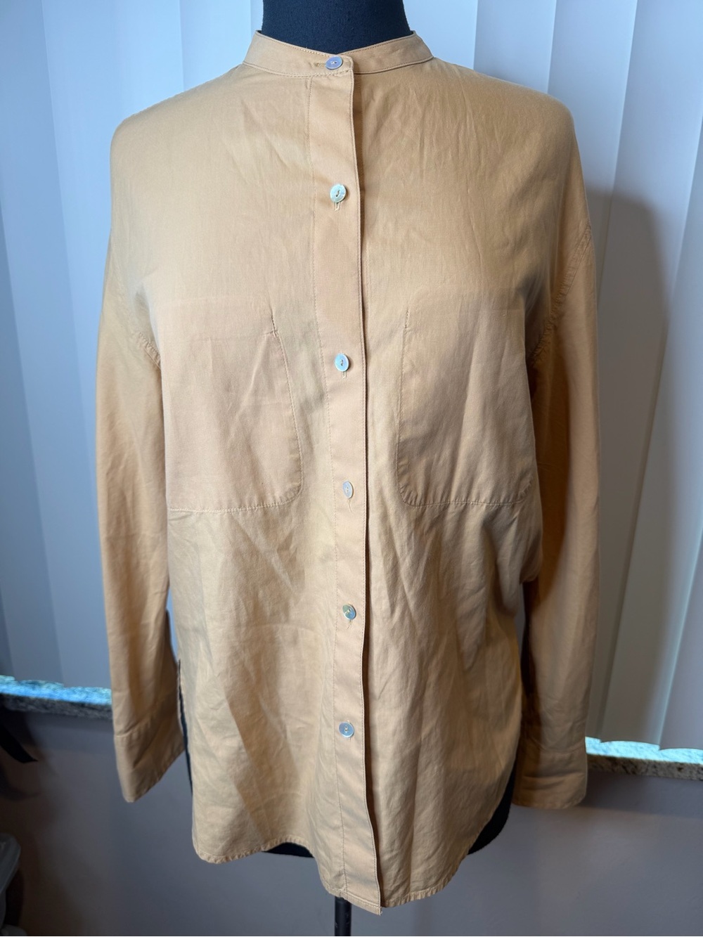 Vince Mandarin-Collar Utility Button-Front Minimalist Blouse Size Small